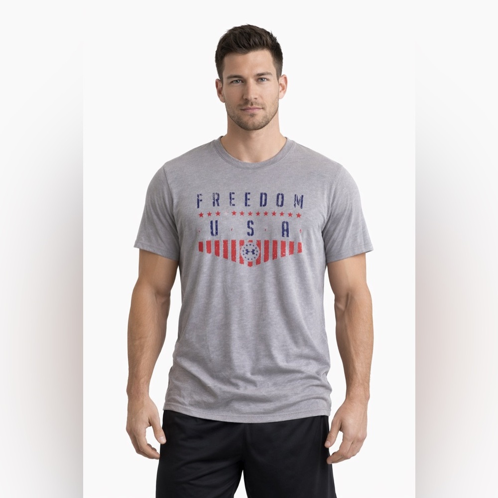 Under Armour Freedom USA T-Shirt Men’s Large Gray HeatGear Patriotic Tee
